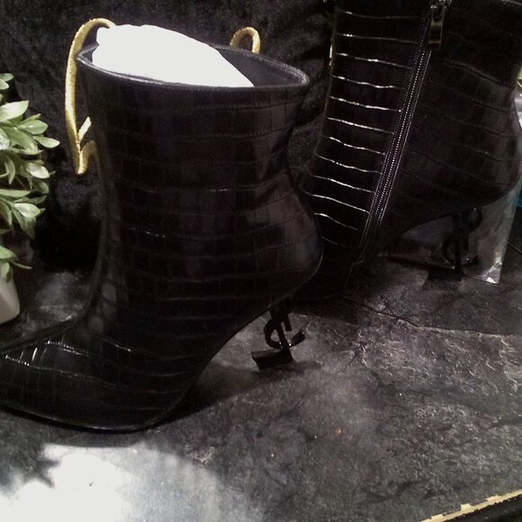 YSL Heel Ankle Boots Black Sie 9